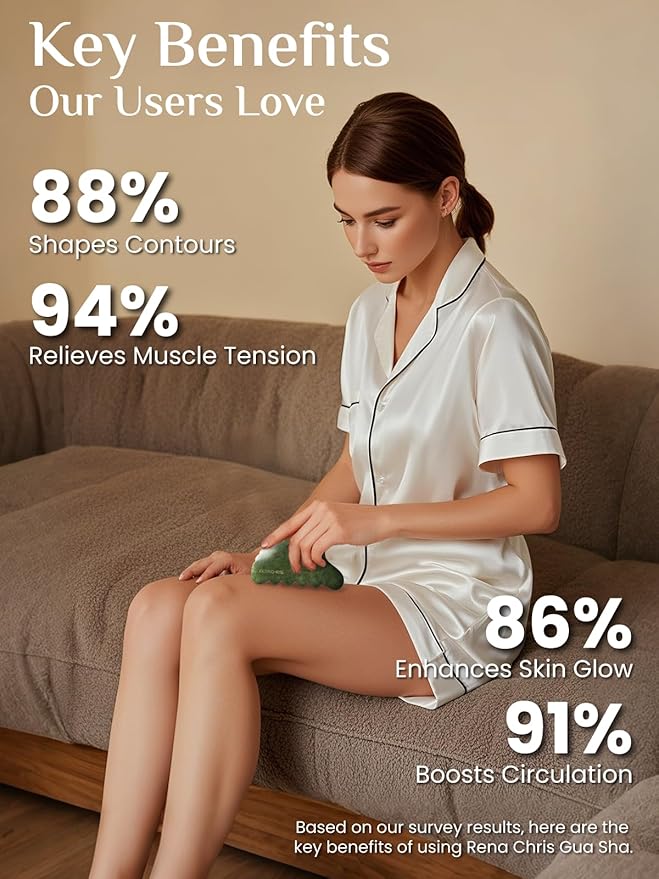 Rena Chris Body Gua Sha Tools, Natural Xiuyan Jade GuaSha Tool, Manual Massage Sticks for Jawline Sculpting and Puffiness Reducing, Whole Body Skin Care Massager (Green)-Ruum Studio Home