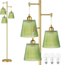 Gold Floor Lamp for Living Room,Bedroom,Mid Century Modern Standing Lamp Brass Tree 3 Light Tall Floor Lamps Vintage Retro Floor Lights Glass Green Flower Lamp Shade Farmhouse Boho Bohemian-Ruum Studio Home