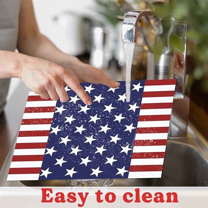 Memorial Day Placemats Set of 6 Patriotic Freedom Stars Place mats Veterans Day 4th of July Plastic Table Mats American Flag Holiday Washable Table Placemats for Party Dining-Ruum Studio Home