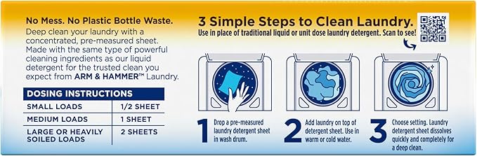 Arm & Hammer Power Sheets Laundry Detergent, Fresh Linen 50ct, up to 100 Small Loads (Packaging may vary)-Ruum Studio Home