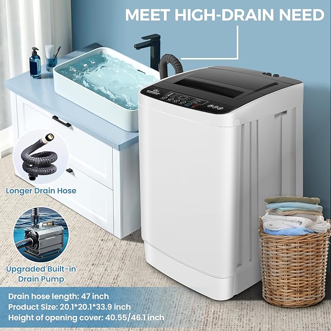 Nictemaw Portable Washing Machine 20Lbs Capacity Portable Washer with Drain Pump 2.8Cu.ft Full-Automatic Compact Washer Machine with 4 Program 4 Water Level 3 Water Temp for Apartment, RV, Dorms-Ruum Studio Home