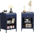 Modern Metal Side Tables Set of 2, End Tables with Glass Door, 2-Tier Nightstands with Storage Shelves, Accent Table, Slim Sofa Table for Living Room, Bedroom (Blue)-Ruum Studio Home