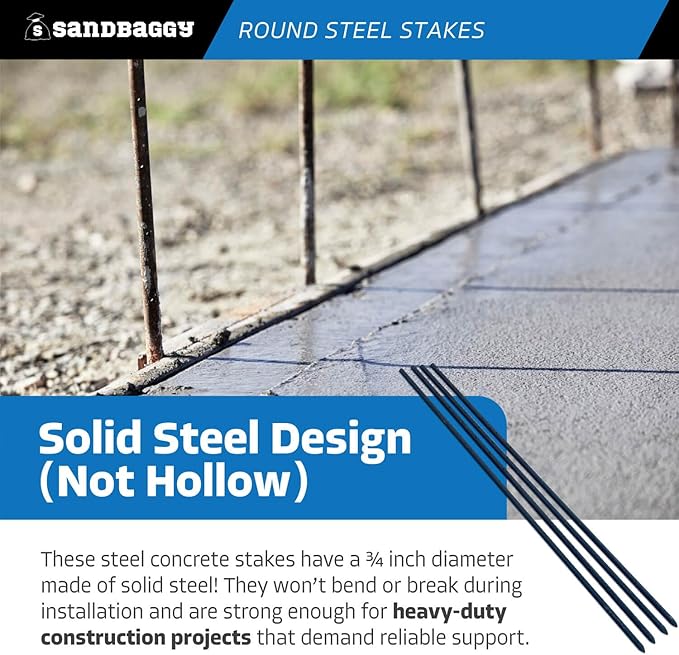 Sandbaggy Round Steel Concrete Form Stakes with Nail Holes - Rust Resistant Coating - Removable, Reusable (10, 3/4 in X 48 in)-Ruum Studio Home