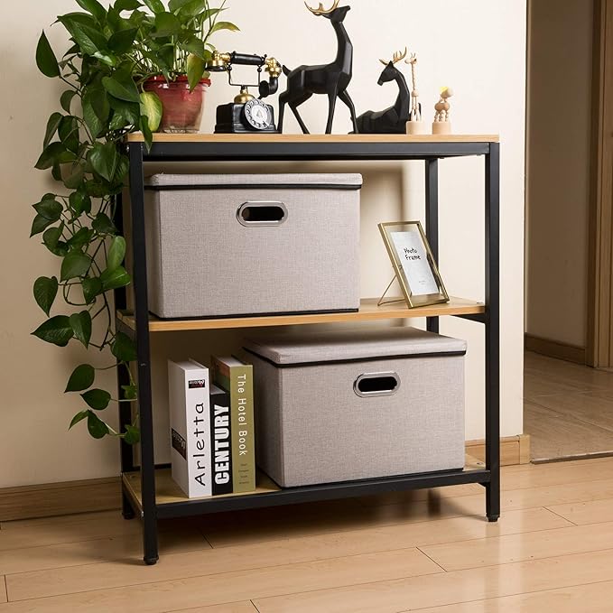 PRANDOM Large Foldable Storage Bin with Lid [1-Pack] Linen Fabric Decorative Storage Box Organizer Container Basket Cube with Handles Divider for Closet Office Living Room Light Grey(17.7x11.8x11.8)-Ruum Studio Home