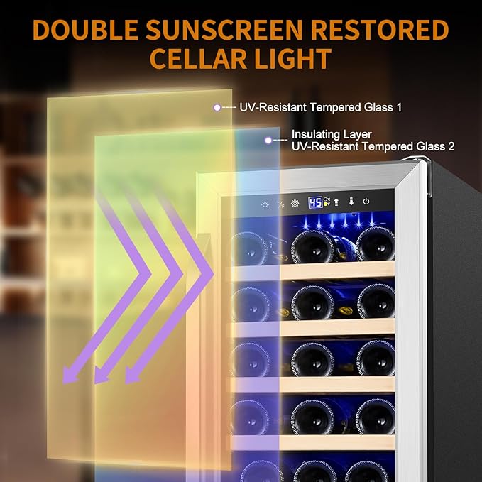 15 Inch Wine Fridge 32 Bottles Wine Cooler Refrigerator Undercounter Wine Fridge with Glass Door, LED Light, Removable Wooden Shelves, Built-in or Freestanding Wine Refrigerator for Home Office Bar-Ruum Studio Home