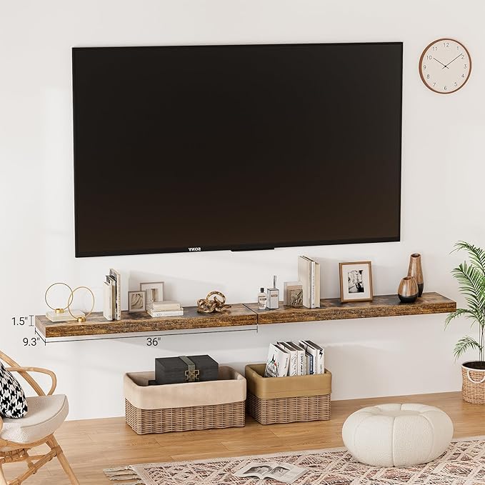 Floating Shelves for Wall 36 Inches Long,9.3" Deep Rustic Brown Floating Shelf Set of 2,Wall Mounted Shelves for Bathroom Bedroom Living Room Kitchen Office,Shelf for Books Storage,Home Decor-Ruum Studio Home