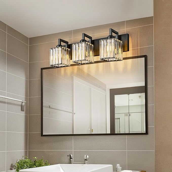Modern Bathroom Vanity Light 3-Lights Black Crystal Wall Lamp Bathroom Modern Crystal Vanity Lighting-Ruum Studio Home