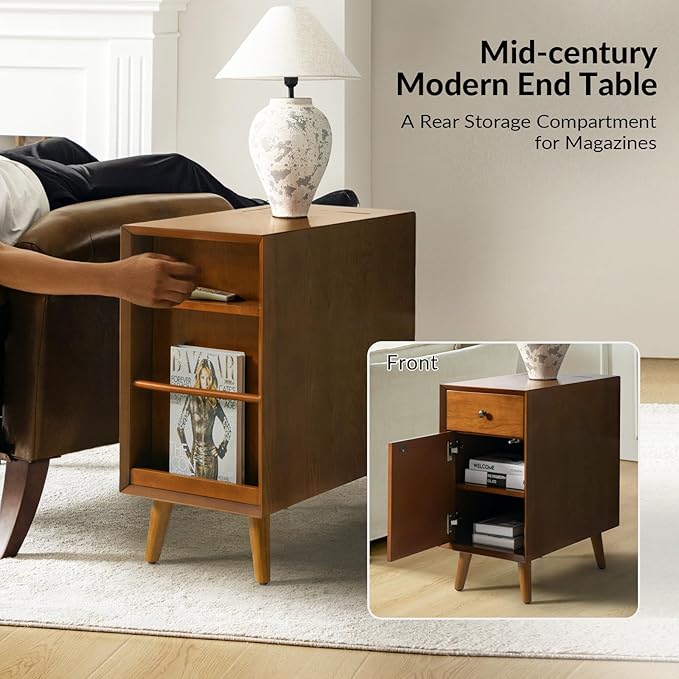 HULALA HOME End Table with Drawer Set of, Modern End Table with USB Ports and Outlets, Wooden Side Table with Storage-Acorn-Ruum Studio Home