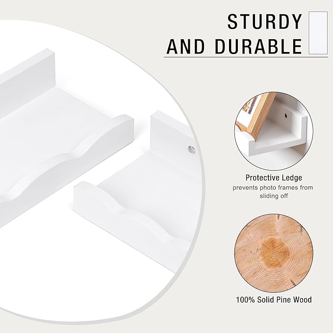 Fun Memories Picture Ledge Shelf for Wall, 48 inch Pine Wood Nursery Book Shelves Set of 2- Wall Book Shelves for Kids Room, Home Decor - Kitchen Spice-White-Ruum Studio Home