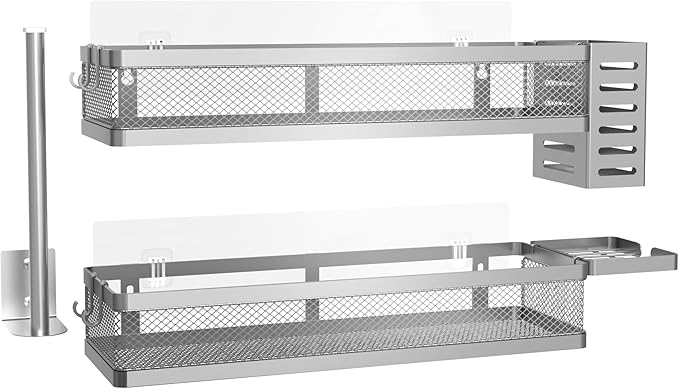 PUSDON Metal Wall Hanging Basket 2 Packs DIY Suitable for Multiple Scenes - Large Silver Grey Netting Set-Ruum Studio Home