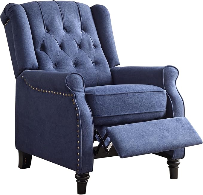 EBELLO 2 Pcs Pushback Recliner Chairs, Fabric Armchair Push Back Recliner with Rivet Decoration, Single Sofa Accent Chair for Living Room, Bedroom, Blue-Ruum Studio Home