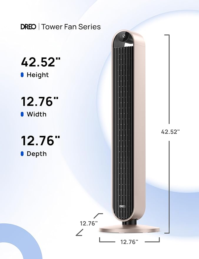 Dreo Smart Tower Fan Voice Control, 120° Oscillating Fan Works with Alexa/Google/App/Remote, 42 Inch, 25dB Quiet DC Bladeless Fan for Bedroom,12 Speeds, Floor Fan for Home, Office, Pilot Max S-Ruum Studio Home
