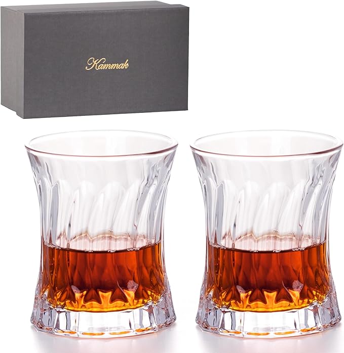 KAMMAK Whiskey Glass 7.75oz Set of 2, Old Fashioned Glass for Scotch, Cocktails, Rum, Shot Glasses Vodka in Bar And Party Gifts for Men, Whisky Lovers, Wedding, Anniversary, Birthday-Ruum Studio Home