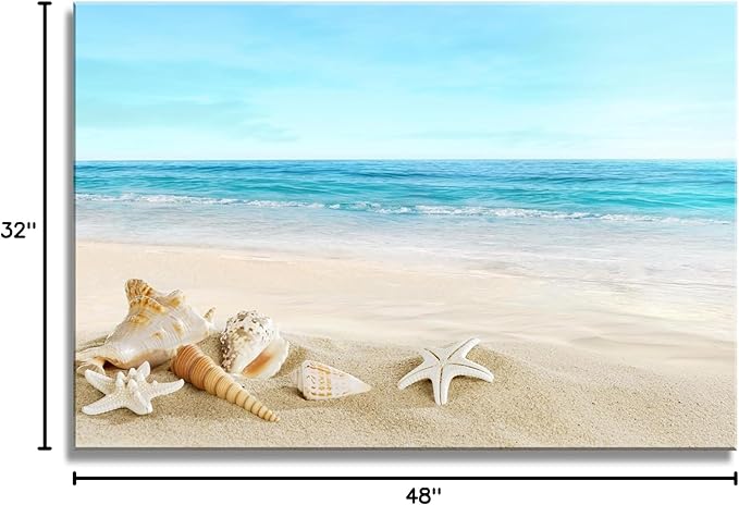 DZL Art S73981 Beach Picture Decor Ocean Painting Canvas Wall Art Prints of Starfish and Seashell on Sandy Seaside Ready to Hang for Living Room Bedroom Office Wall Decor Home Decoration-Ruum Studio Home