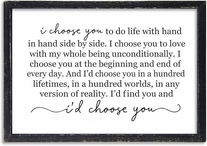 I Choose You To Do Life Sign Wall Decor 16X11 I Love You InchRomantic Marriage Art Wooden Framed Wall Hanging (Black)-Ruum Studio Home