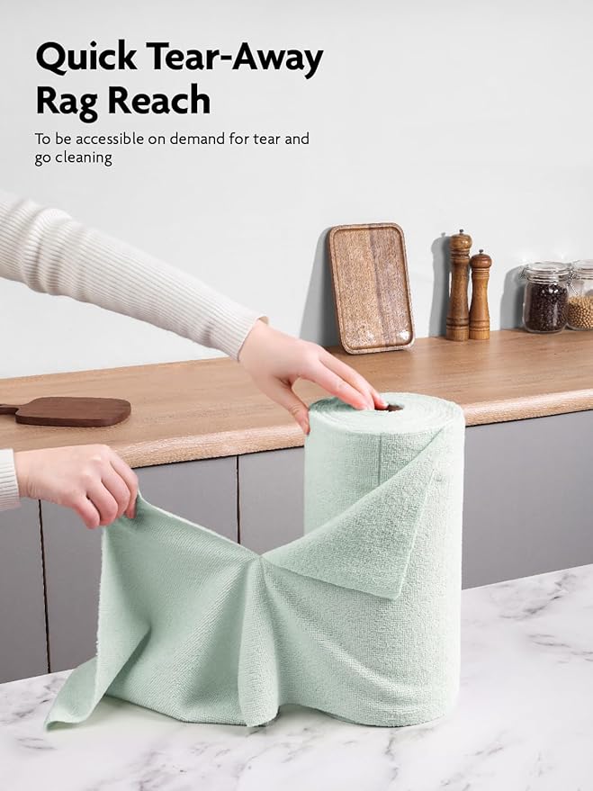 Fantasticlean Microfiber Cleaning Cloth Roll -75 Pack, Tear Away Microfiber Towels, 12" x 12", Reusable, Washable, Scratch Free, Ultra Absorbent Dish Rags for Car, Home, Garage or Shop (Moss Green)-Ruum Studio Home