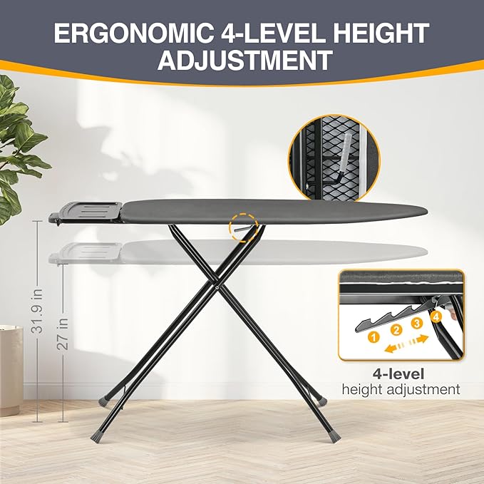 APEXCHASER Ironing Board, Full Szie Iron Board with Iron Rest,Height Adjustable,Extra Thick Heat Resistant Cover with Sleeve Board 15x45 Grey-Ruum Studio Home