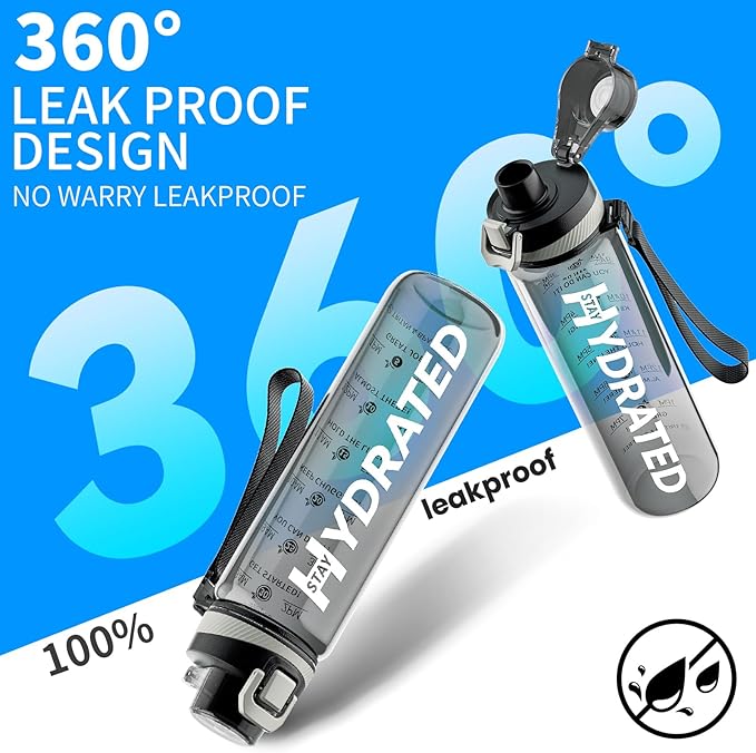 Water Bottle, 32 oz Motivational Water Bottles with Time Marker-Tritan & BPA Free, Sports Water Bottle with Time to Drink & Strap, Wide Mouth, Leakproof -Gift for Christmas Gym Fitness & Outdoor-Ruum Studio Home