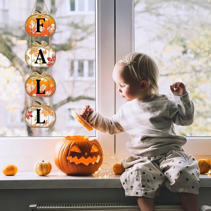 Fall Decorations for Home, Fall Pumpkin Door Sign for Front Door Decor, Autumn Maple Leaf Pumpkin Decorations Wooden Hanging Signs for Home Wall Porch Outdoor Party-Ruum Studio Home