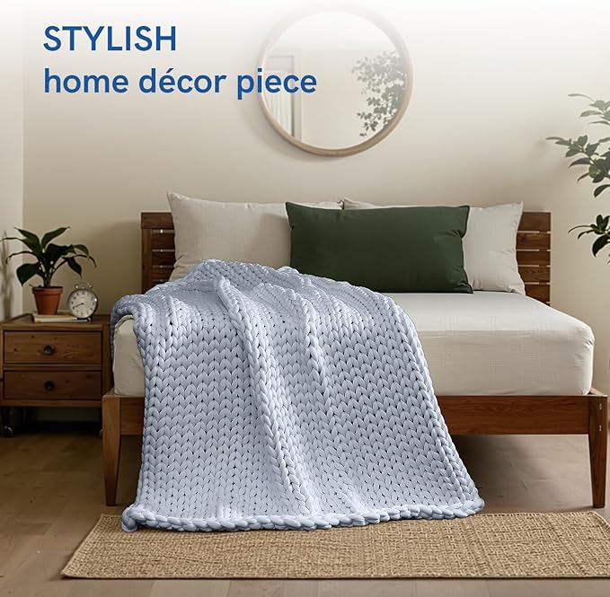 YnM Cooling Chunky Throw Blanket, Medium-Weight, Hand Knitted, Skin Friendly, Ventilated and Breathable, Machine Washable, Home Décor Piece for Couch, Sofa and Bed (Azure Blue, 60x80 Inch)-Ruum Studio Home