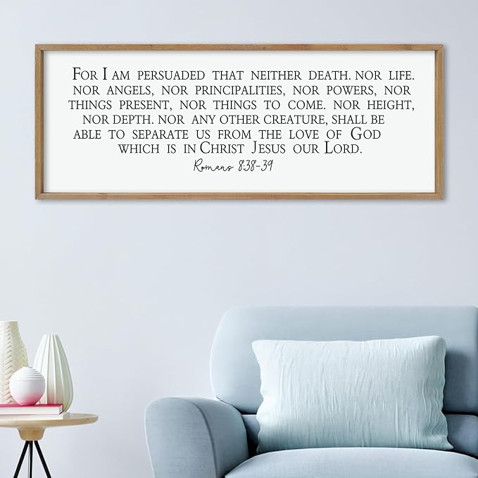 LuZhiQiang For I am Persuaded Wall Decor Art 40"×15" Romans 8:38-39 Sign Bible Verse Scripture Christian Large Wood Framed Wall Hanging (Wood)-Ruum Studio Home
