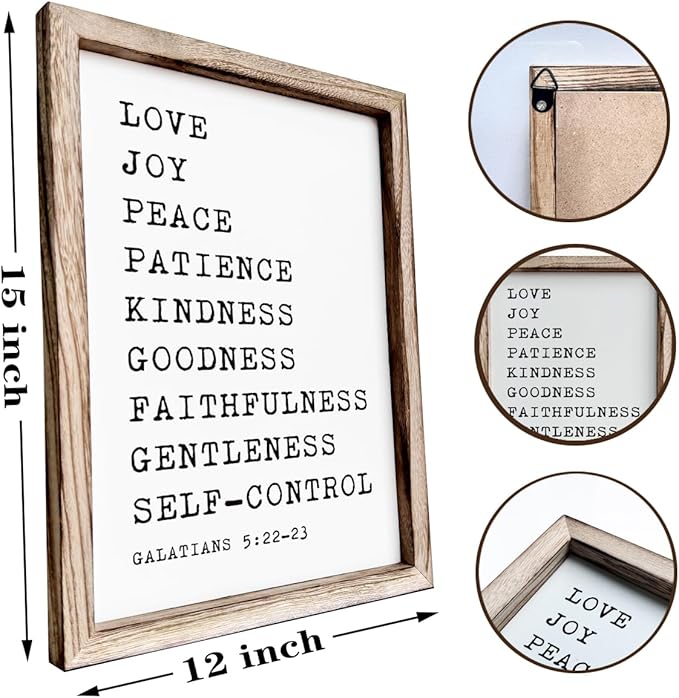 Christian Wall Decors, Positive Home Decors for Living Room, Galatians 5:22-23 Signs Decor, Scripture Decor Art, Framed Wall Plaque Sign 15 * 11.5 inches, Love Joy Peace Sign-Ruum Studio Home