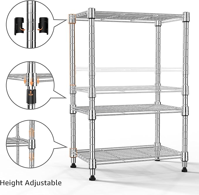 450 lbs Wire Storage Shelving 3-Tier Utility Shelving Unit Steel Organizer Wire Rack for Home,Kitchen,Office,Chrome(11.8" D x 17.7" W x 26.4" H)-Ruum Studio Home