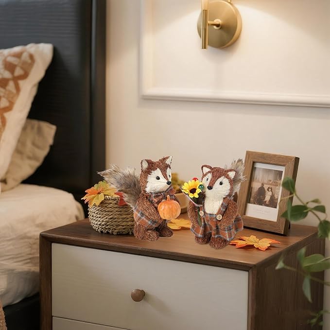 winemana 2 Pack Fall Decor Fox, Thanksgiving Decorations Indoor Sisal Foxes for Home Table Centerpiece Handmade Autumn Woodland Animal Friend Figurines with Pumpkin for Shelf Office Décor-Ruum Studio Home