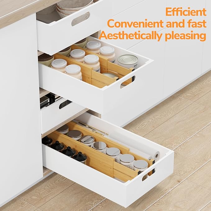 BAMEOS 4" High Drawer Dividers Bamboo Separators Organization Expandable Organizers for Kitchen Bedroom Bathroom Dresser Office 4-pack-Ruum Studio Home