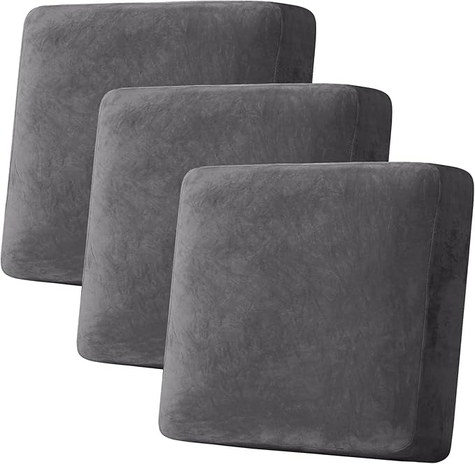 H.VERSAILTEX Velvet Stretch Couch Cushion Cover Plush Cushion Slipcover for Chair Loveseat Sofa Cushion Furniture Protector Seat Cushion Sofa Cover (3 Piece XL Sofa Cushion Covers, Grey)-Ruum Studio Home
