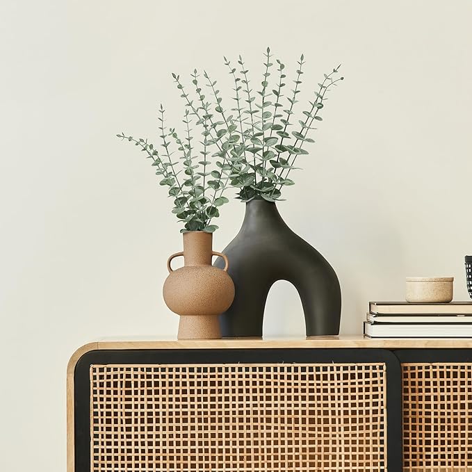 18Pcs Faux Eucalyptus Stems, 15" Artificial Eucalyptus Plants with White Frosted Coating, Fake Eucalyptus Decor Plastic Greenery Leaves for Wedding Bouquets Home Decor DIY Floral Arrangements-Ruum Studio Home