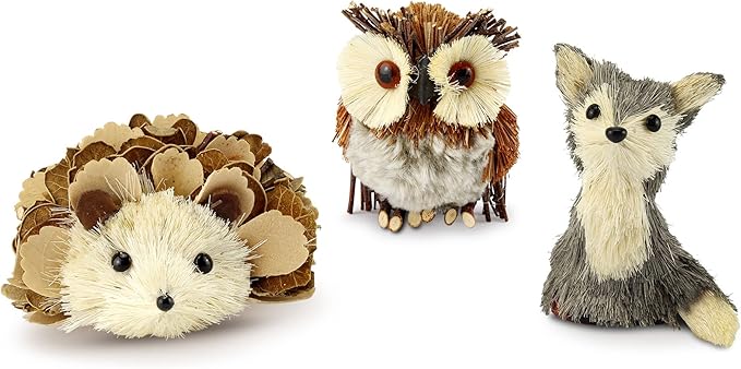 AuldHome Design Woodland Friends Figurines (Set of 3, Fox/Owl/Hedgehog); Forest Animals Decor for Fall, Christmas, Winter and Themed Decor or Parties-Ruum Studio Home