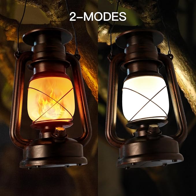 2 Pack Solar Hanging Lantern Outdoor, Solar Powered, Auto On/Off Waterproof LED Flame Umbrella Vintage Lights for Garden, Patio, Yard, Flickering Flameless Candle Mission Lights for Table, Party-Ruum Studio Home