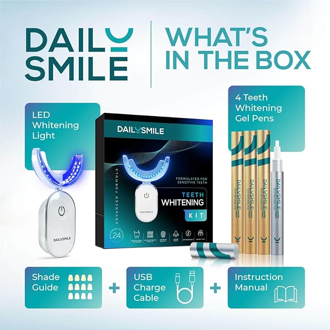 Teeth Whitening Kit with LED - Formulated for Sensitive Teeth, Hands-Free, Waterproof LED Light and 4 Gel Pens, Instant Results-Ruum Studio Home