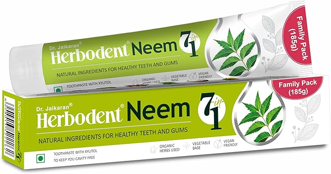 Herbodent® NEEM 7 in 1 Toothpaste-6.53Oz Pack of 1 | Organic Herbs-Neem, Black Seed & Xylitol for Anti Cavity, Cardamom & Mint for Freshness, Baking Soda for Great Cleaning-No Fluoride & No Paraben-Ruum Studio Home