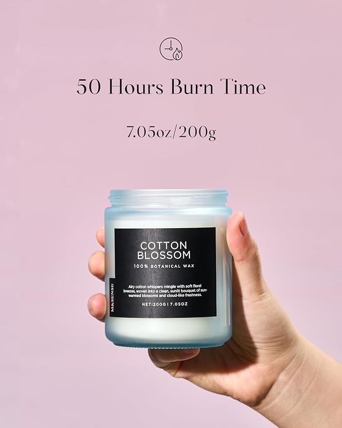 M&SENSE Clean Cotton Scented Candle - 7.05oz Natural Soy Wax Clean Cotton Blossom Scent Non Toxic Candle, 50-Hour Slow Burning 2-Wick Aromatherapy Home Fragrance Gifts for Home Decor-Ruum Studio Home