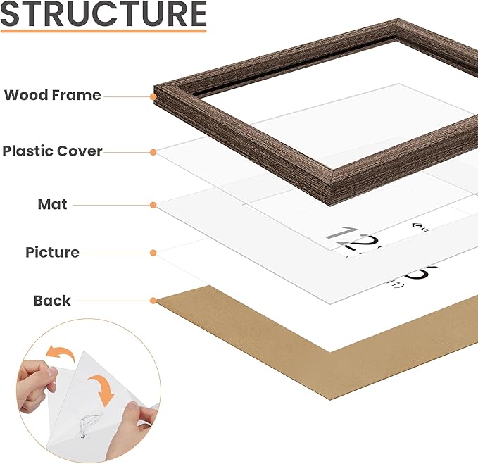 upsimples 12x16 Picture Frame, Natural Solid Wood Picture Frames, Display 8.5x11 with Mat or 12 x 16 Without, Vertical & Horizontal Wall Hanging, 1 Pack, Brown-Ruum Studio Home