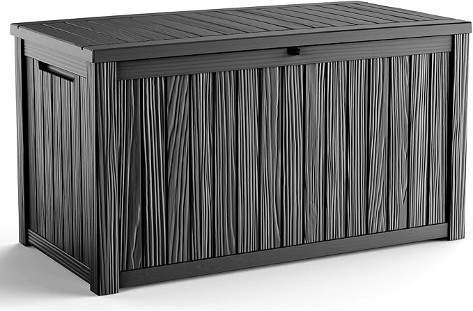 180 Gallon Outdoor Deck Box,Storage Lockable Waterproof Patio Furniture,Garden Tools,Cushions,Pool Accessories Outside Storage Resin Box(Black)-Ruum Studio Home