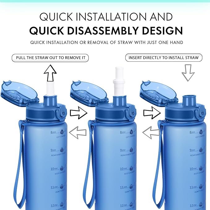 32oz Motivational Water Bottles with Time Marker & Fruit Strainer, Transparent Gradient Color Water Bottle with Times to Drink, Leakproof & BPA Free, Reusable Bottle with Strap (No Straw)-Ruum Studio Home