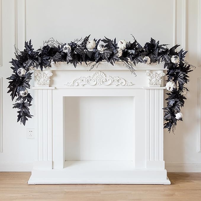 MISSPIN 6FT Black Maples Leaf Garland, Halloween Fall Leaf Garland Artificial Hanging Black Maple Autumn Vine Fall Decor Maple Thanksgiving Halloween Home Decor-Ruum Studio Home