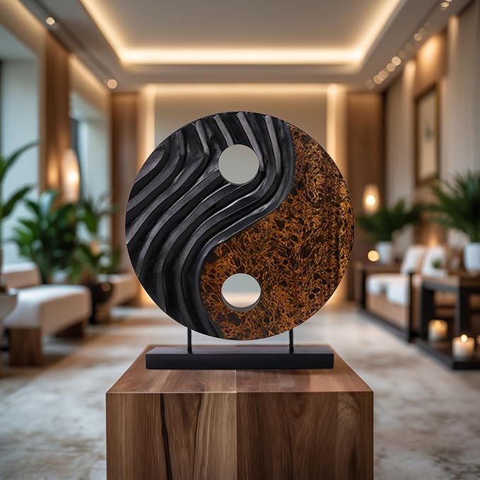 Decozen Handcrafted Solid Wood Yin Yang Sculpture Ideal for Home, Mantel, Fireplace, and Foyer Decor - Valentines Day Gifts-Ruum Studio Home