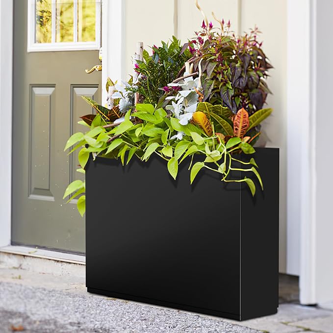 FENCY Metal Rectangular Planter Box Large Planters for Outdoor Plants, Rectangular Tall Planters for Outdoor Plants with Drainage Holes (35.4" L x 9" W x 25.6" H)-Ruum Studio Home