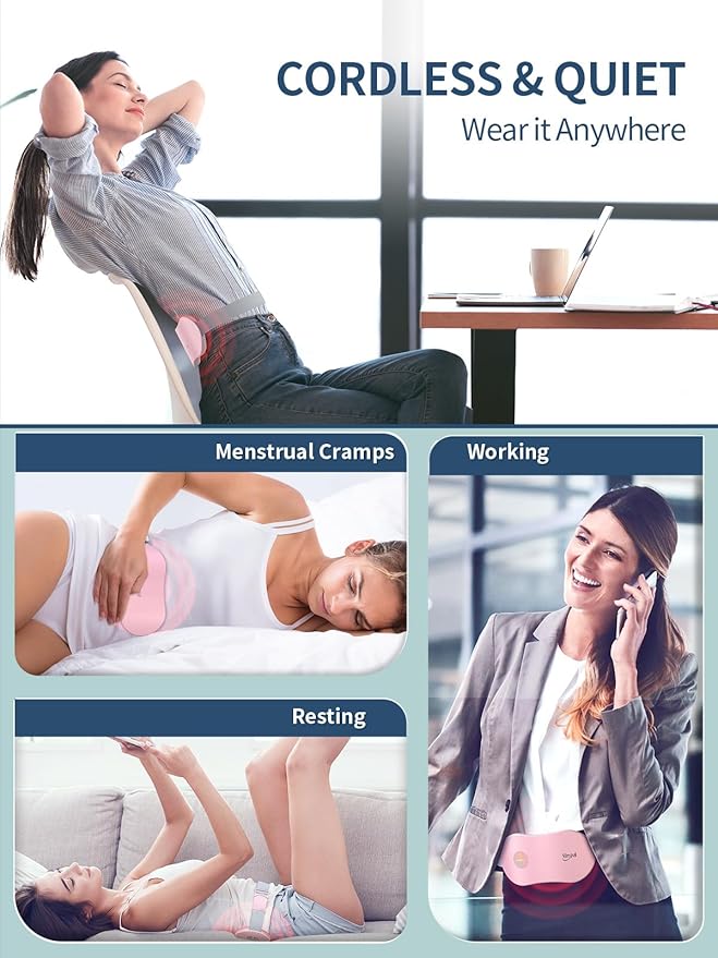 Slimpal Heating Pad for Period Cramps, Portable Cordless Electric Heating Pad for Menstrual Pain Relief Heat Belt, Rechargeable Wearable Heat Pad Gifts for Her Women Girl Wife Girlfriend, Pink-Ruum Studio Home