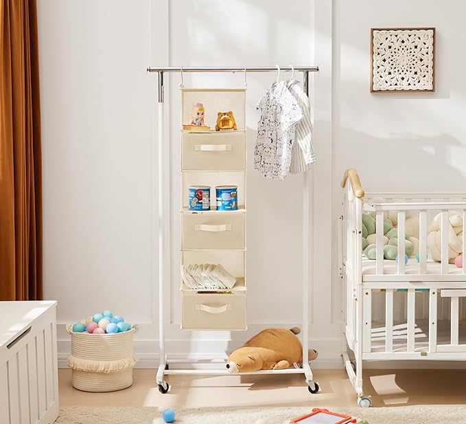 MAX Houser 6 Tier Shelf Hanging Closet Organizer, Closet Hanging Shelf with 2 Sturdy Hooks for Storage, Foldable (Beige-D3)-Ruum Studio Home