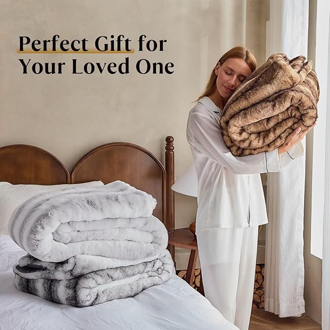 Luxury Faux Fur Blanket - Soft Warm Plush Blankets for Couch Sofa Bed, Fluffy Thick Throws for Bedroom, Office, Living Room, Decorative Reversible, Not Easy to shed - 60"x80", Black/White-Ruum Studio Home