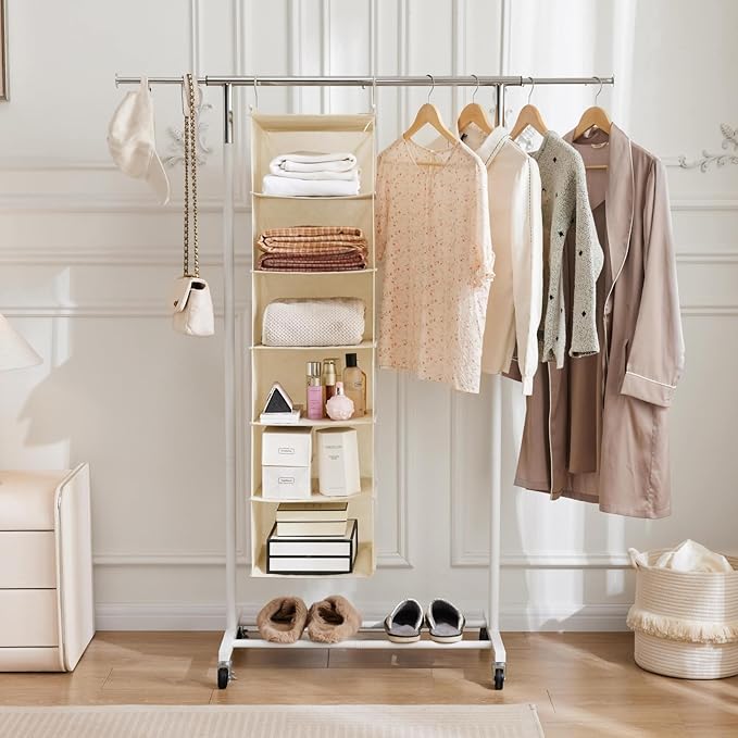 MAX Houser 6 Tier Shelf Hanging Closet Organizer, Closet Hanging Shelf with 2 Sturdy Hooks for Storage,2 Pack, Foldable (Yellow)-Ruum Studio Home