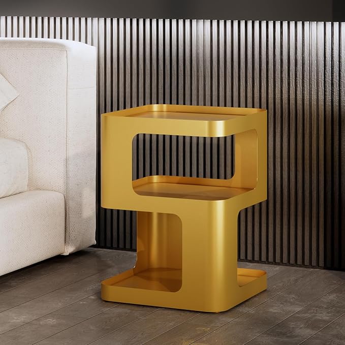 Gold Side Table,Modern end Table,Unique nightstand,Bedside Tables,Metal Accent Side Table with Storage for Living Room Bedroom Couch,no Assembly Required-Ruum Studio Home