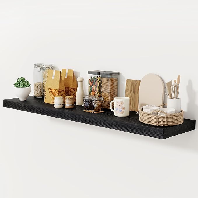 Black Floating Shelves 55 Inch Long, 12 Inch Deep Floating Shelves for Wall, 55 x 9 Large Floating Shelf for Fireplace Mantel, 2" Thicked Wall Shelves for Living Room, Bedroom Storage, 1 Pack-Ruum Studio Home
