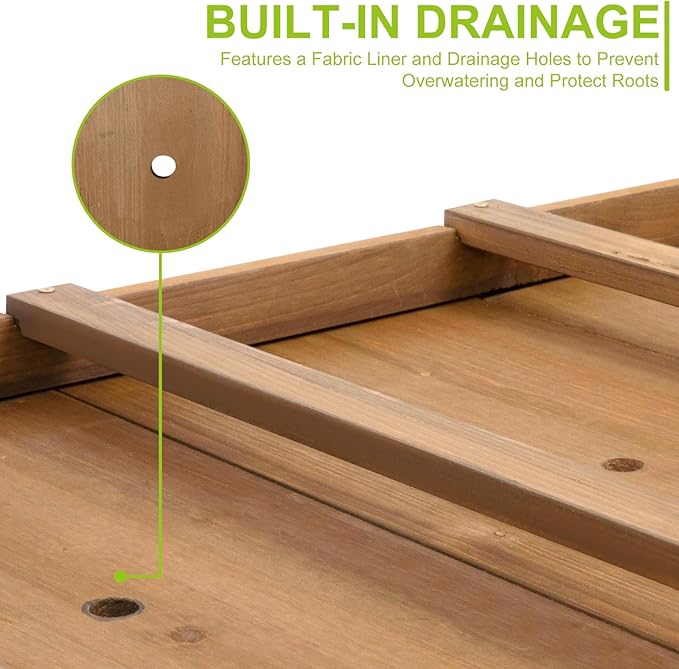 Outdoor Wood Raised Garden Bed- Elevated Planter Box with Legs, Durable Fir Wood, Reinforced Frame with Drainage Holes, Liner for Vegetables, Herbs, Flowers, 47" x 23"x 30"-Ruum Studio Home