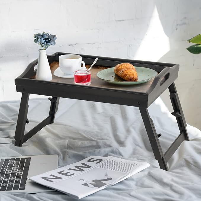 2 Pack Bed Tray Table Breakfast Trays Serving Tray Adjustable Height for Eating Bamboo Bed Laptap Floding Legs with Handles and Phone Holders-Ruum Studio Home